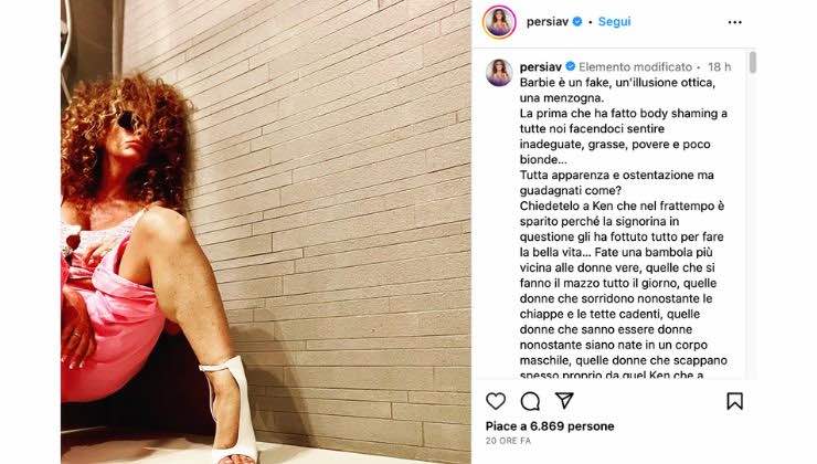 valentina persia contro barbie su instagram